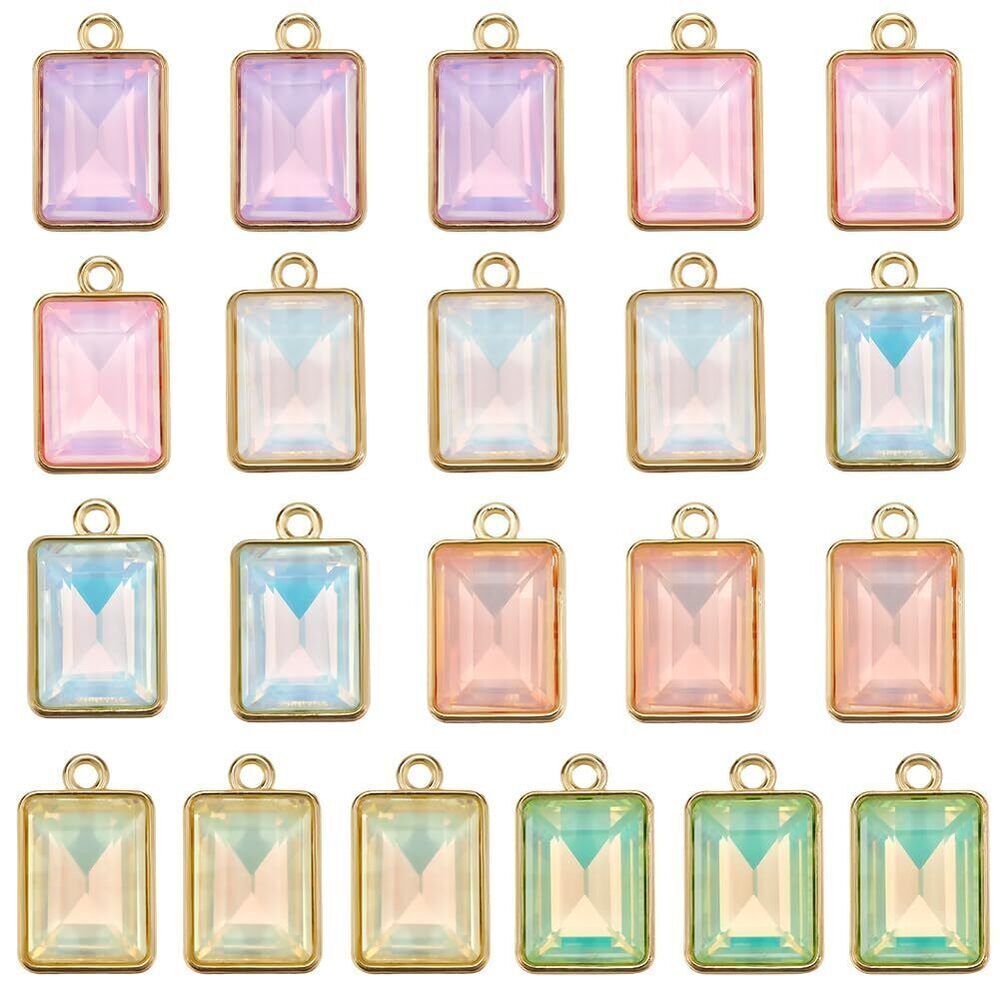 4548 1 Box 28Pcs Rectangular Glass Charms Rectangle Crystal Charms Bulk